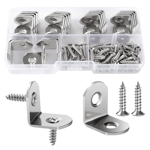 VooGenzek 25 Piezas 20x20x16x2 mm 90 Grados de Acero Inoxidable en Forma de L, Soporte de Esquina 90 Grados, Acero Inoxidable Corner Brace, con 50 Piezas Tornillos, para Silla Mueble Ventana