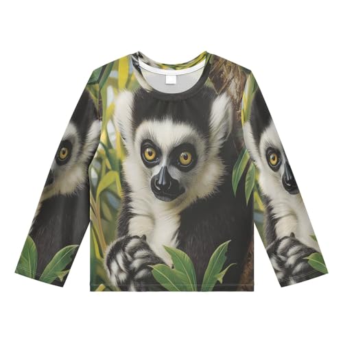 Lemur Leaves Green Rash Guard Shirt for Boys Sun Protection Shirt for Kids Toddler UPF50+ 5-6T