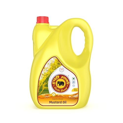 Image of Elephant Brand Hathi Marka Kacchi Ghani Mustard Oil - Ideal for cooking food, pickles, massages Jar (5 Ltr)