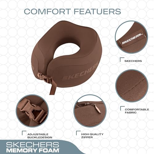 Image of Skechers Neck Pillow for Traveling,Memory Foam Travel Neck Pillow for Airplane Travel Pillow for Flight Headrest Sleep, Portable Plane Accessories,Brown
