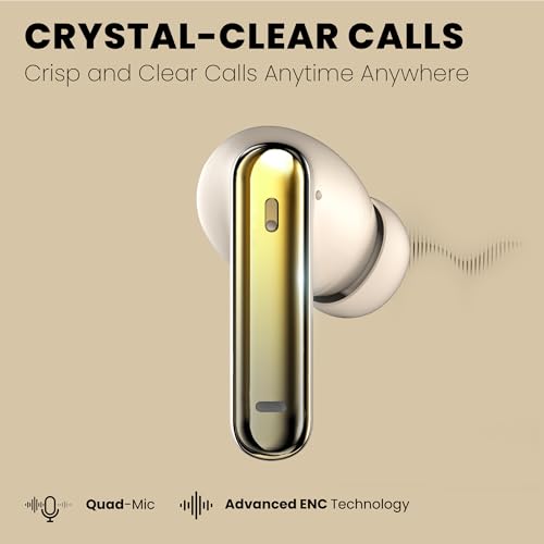 Image of truke Q1 Lite True Wireless in Ear Earbuds, 48H Playtime Ear Buds, Crystal-Clear Calls, Fast Charging, Elegant Royal Design, Bluetooth 5.4, Noise Cancellation, Gaming Mode (Gold)