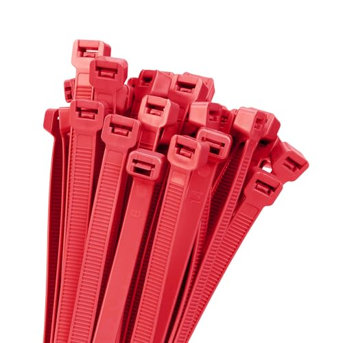 Armpow 18 inch Red Zip Ties Heavy Duty 100 PACK 200 LBS Ultra Exclusive Strong Plastic Wire Ties Large Cable Ties Extra Long Tie Wraps Indoor and Outdoor UV Resistant