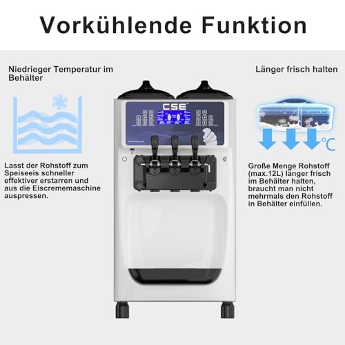 GSE Eismaschine Gastronomie 32L/Std. vorkühlend 2300W Speiseeisbereiter 12L Edelstahl Behälter Softeismaschine selbstkühlend Eiscreme Maschine mit Kompressor Eisbereiter für zuhause Eisdiele Gastro – Bild 4
