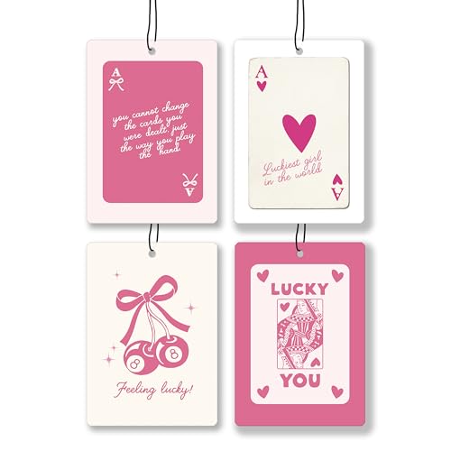 Image of Cute Preppy Pink Lavender Car Air Freshener, Coquette Pink Bow Lucky 8 Ball Cherry Ace Card Hanging Air Freshener 4 Pcs for Cars Closet Drawer Books,Car Accessories Mirror Decor for Women