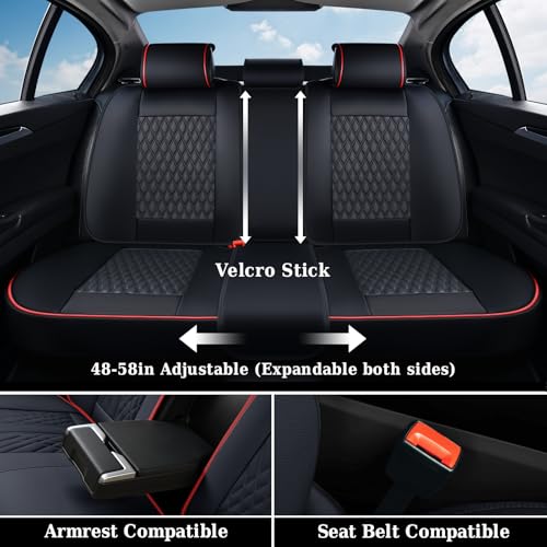 Image of Coverado Car Seat Covers Full Set, Nappa Leather Seat Covers for Car, Waterproof Car Seat Protector with Lumbar Support, Automotive Seat Covers Universal Fit for Most Cars SUV Trucks (Black-Red line)