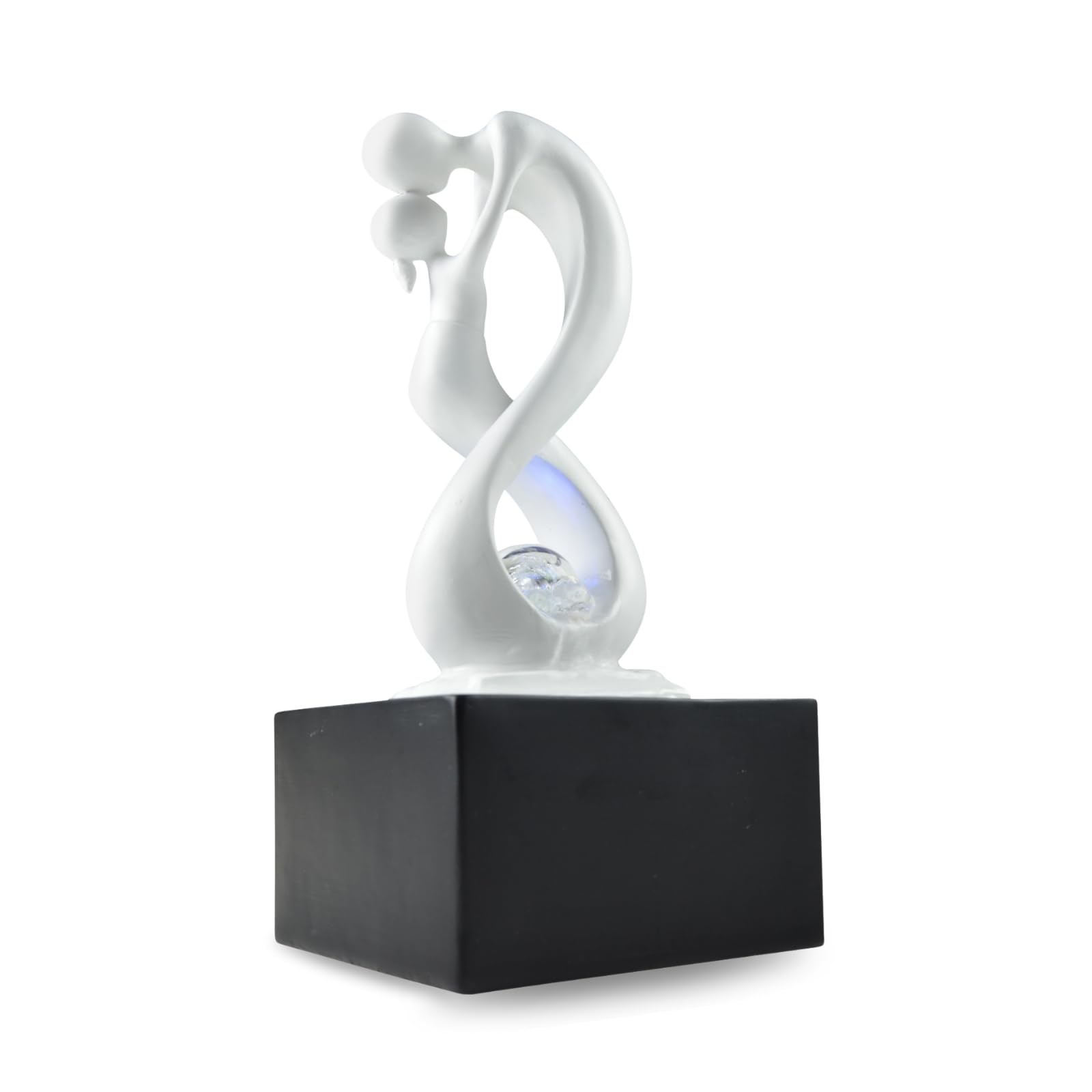 Fuente de Interior Moderna con luz LED Colorida – Escultura Amante Desmontable – Decoración Interior contemporánea – Circuito Cerrado Bola de rotación – Moro, Blanco/Negro, Zen Light, 14 x 14 x 31 cm