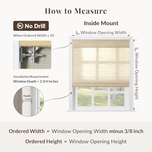 Image of TWOPAGES Natural Cordless Ramie Roman Shade for Windows Customized No Drill Roman Blind Light Filtering Blackout Roman Window Shade, 1 Piece, Cashew