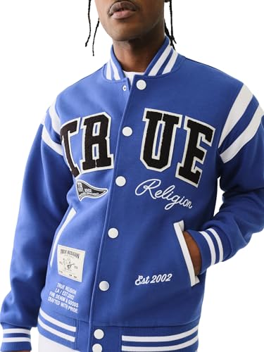 True Religion Men's True Uni. Varsity Jacket - Mazarine Blue | Classic Baseball Jacket2