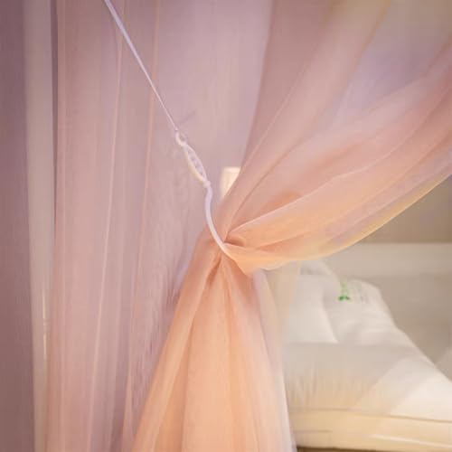 4 Corners Post Princess Mosquito Net Double Layer-Curtain & Ruffle Bed Canopy Curtain 3 Opening Netting for Girls Adults Bedroom Decoration (Pink, Full)