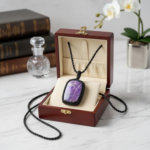 Pendentif en sugilite rectangulaire en cuir pour vos séances de méditation - 3