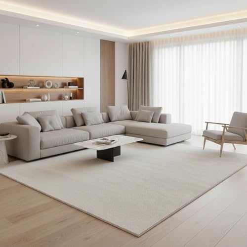 Jimri Moderner Teppich Wohnzimmer – Weich, Strapazierfähig & Pflegeleicht – Cream-weiß, Rund & Rechteckig – Hochwertige Verarbeitung – Oeko-TEX Zertifiziert – Cream-weiß, Rechteckig 140x200 cm