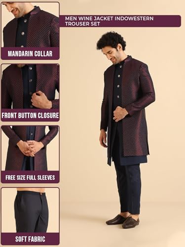 Image of Kisah Men's Jacquard Woven Design Sherwani Set Regular Fit | Wedding, Festive & Occasion Wear