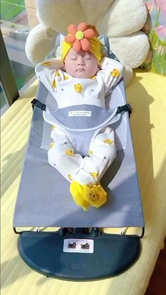Image of UPLEVELBUCKET Infant Comfort Natural Baby Bouncer Rocking Chair, Foldable Portable Infant Seat, Ergonomic Baby Rocker with Recline, Safety Harness & Music, Lightweight Baby Bouncer for Newborn to 12 Months (Up to 12 kg)
