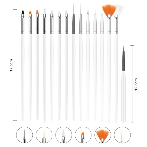 URAQT Nail Art Brushes Set, 15pcs Acrylic Nail Brush Painting Pen and 5pcs Nail Dotting Tools Kit, Nail Pen Kit Nail Art Painting Designer for Diy & Professional Use, White - Image 5