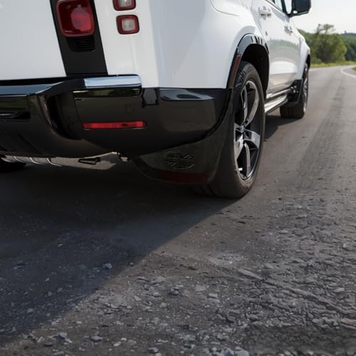 Image of 4PCS Mud Flaps for Landrover Defender 90 /110 2020-2025, MatteBlack | Heavy Duty Plastic, Mudflaps with Hardware Accessories, Splash Guards with Union Jack Pattern