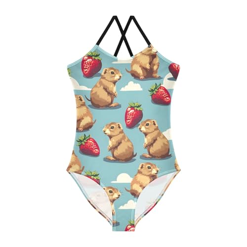 Girl's One Piece Swimsuit Squirrel Strawberry Beach Bathing Swimwear