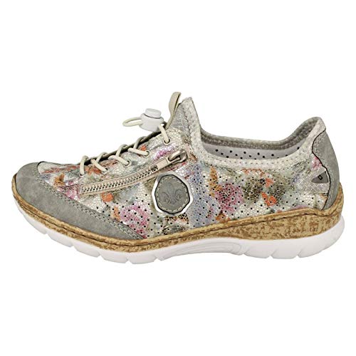 Image of Rieker N42V1 Nikita Women's Sneakers - Lightweight Walking Slip-On Sneakers with Floral Design, Elastic Bungee Lacing & Cushioned Durable Sole for Comfort