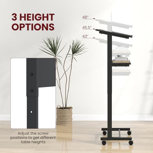image for Tangkula Rolling Podium Stand, 3-Position Height Adjustable Lectern Ta