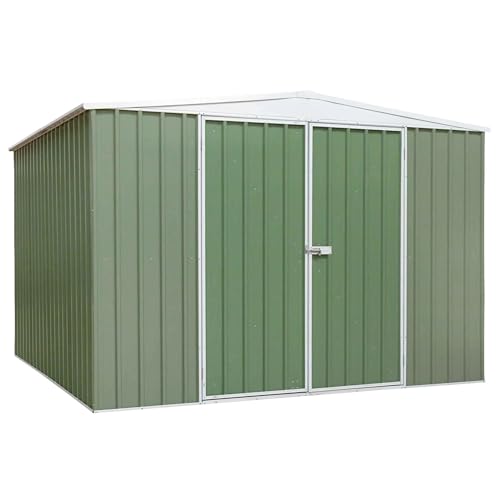 Image of Dellonda Galvanised Steel Metal Garden/Outdoor/Storage Shed, 10FT x 10FT, Apex Style Roof - Green - DG116