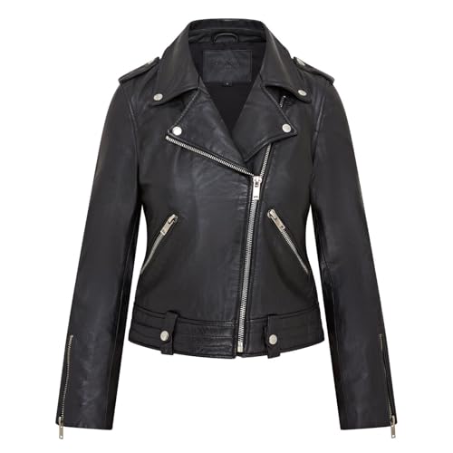 Infinity Leather Chaqueta de Cuero Estilo Motero Brando Clásica Negra Para Mujer