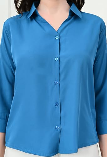 Image of FUNDAY FASHION Women's Crepe Casual Regular Fit Solid V Collered Shirt (Pack of 2)