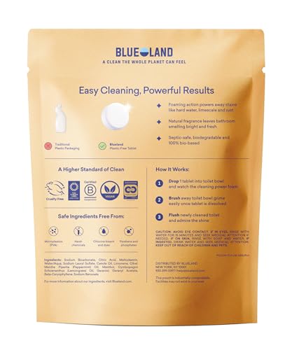 Image of BLUELAND 100% Plastic Free Toilet Bowl Cleaner Tablets Set, Lemon Cedar