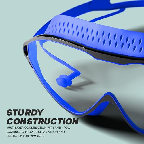 Image of KONEX Swimming Goggles | UV Protected Big Frame Lens | Anti-Fog & Anti-Leak Soft | Guaranteed - Blue