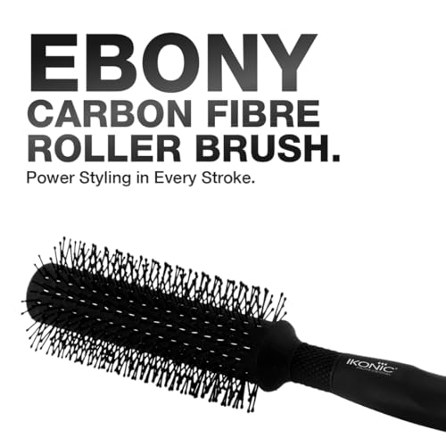Image of Ikonic Professional Carbon Fibre Roller Brush with Ionic Technology, Anti Frizz Styling, Curling, Volumizing & Waves for Women & Men, All Hair Types, Heat Resistant, Salon & Personal Use - CFB 25