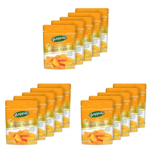 Image of Happilo Premium Dried Turkish Apricots 200 grams each (Pack of 15), Jumbo Size Seedless, Juicy and Tangy Dehydrated Fruits