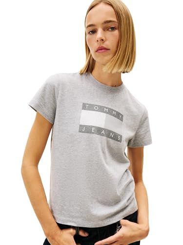 Image of Tommy Jeans Women's Graphic Tee with Printed Flag Logo Detail