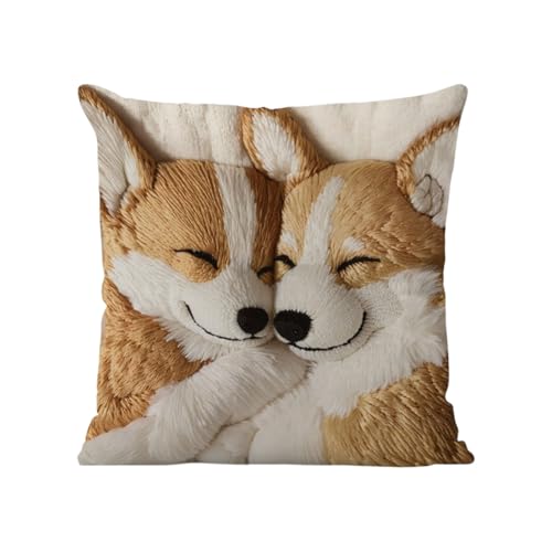 YBEBEWE Cute Animal Print Pillow Cover, Animal Embroidery Cushion Case, Fun Decoration For Living Room Sofa And Bed, Christmas Decoration, 18x18 Inches. (Fox)