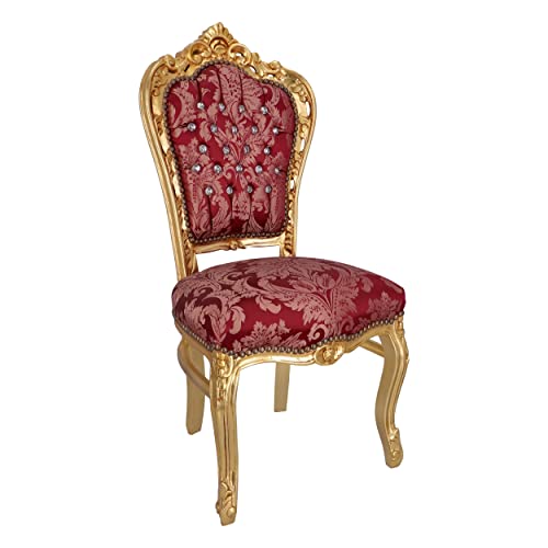 TESSUTO DAMASCATO ROSSO Way Home Store - Bellissima Sedia barocco stile francese Luigi XVI colorazione oro foglia e tessuto lavorato damascato colore rosso - dimensioni: 52 x 60 x 110