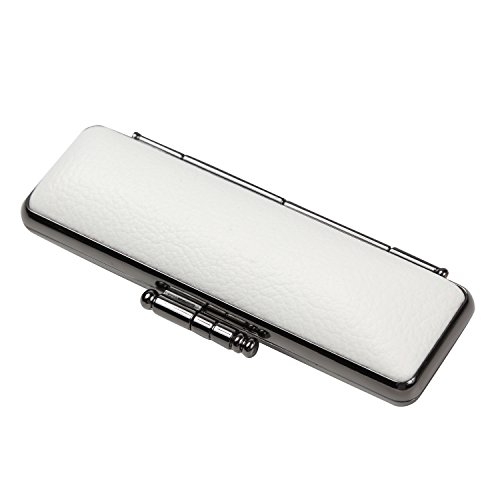 Airself 印鑑卸売工房 印鑑ケース PUレザー STソフト牛 ブラックメタル枠 はんこケース 印鑑入れ おしゃれ 最高級朱肉付 認印 銀行印 実印用 (白, 16.5mm〜18mm)