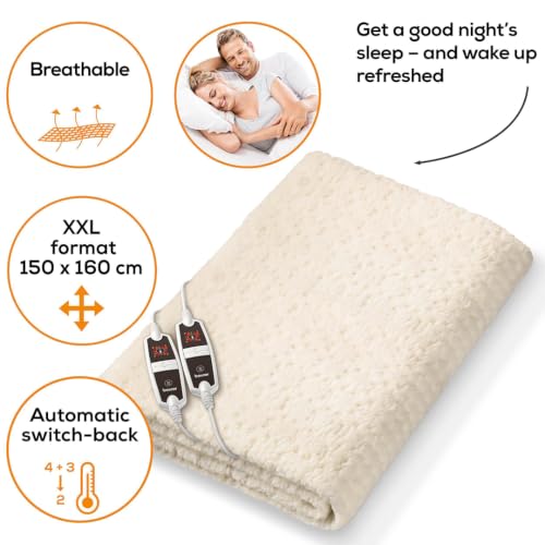 Image of Beurer German Engineering UB 56 Double Electric Blanket I Fast Heating I Teddy bear fabric I Dual Temperature Controller I Auto Shut-Off I Machine Washable 30C I Overheat Protection I OEKO-TEX Certified I Removable Switch I 3-Year Warranty