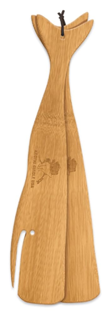 Alaskan Whale Design Salad Server Bamboo Tongs (1 pair)