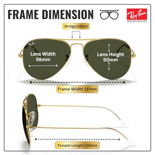 Image of Ray-Ban RB3025 AVIATOR CLASSIC Pilot Shaped Sunglasses for Men & Women with Official RAYBAN Eyewear Kit