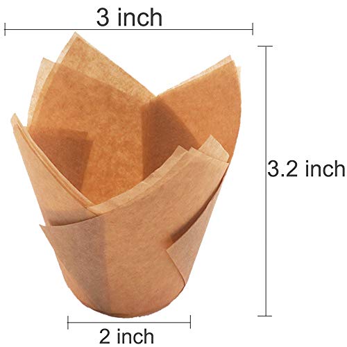 150Pcs Tulip Cupcake Liners Natural Baking Cups Muffin Paper Liner Grease-Proof Wrappers For Wedding, Birthday Party, Standard Size, Natural Color #TOP1