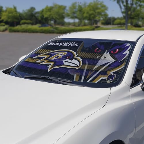 Image of Fanmats NFL Windshield Sun Auto Shade, Sun Shield Sun Visor Accordion tri-fold for Storage 59 inch x 29.5 inch, Colorful Team Design