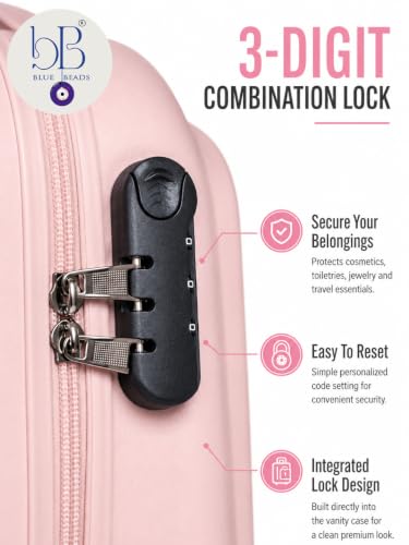 Image of BLUE BEADS Travel Makeup Case with Lock & Luggage Strap, ABS Hard Shell Cosmetic Vanity Case, Portable Makeup Organizer for Women, Beauty Storage Box for Makeup & Toiletries (Light Pink, Model 4)
