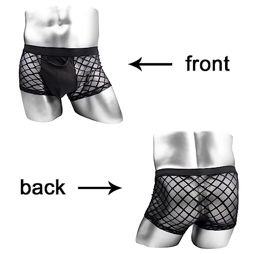 Men's Underwear Sexy Mesh See Through Boxer Briefs Breathable Shorts Trunks with Bulge Pouch2