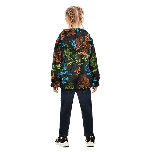 Image of Aflyko Boys' Fleece Monster Truck Car Neon Rock Zip-Up Hoodie Long Sleeve Outerwear Soft Coat Girls Hooded Jacket Kids Outwear Warm Comfy Sweatshirt 7-8T