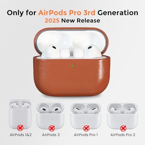 Image of for AirPods Pro 3 Case 2025, Handcrafted 100% Geniune Leather Cover | Vintage Oil-Waxed Leather Protective Case with Lanyard, Silky Smooth Touch, Wireless Charging, for Apple AirPods Pro 3rd Gen