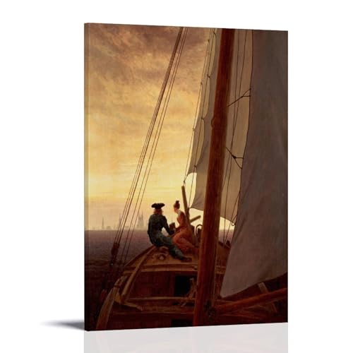 RyuSa Caspar David Friedrich Impression sur toile Œuvres de peintres célèbres (On Board of A Sailing Ship) Décoration murale Cadeau pour chambre à coucher 30 x 45 cm