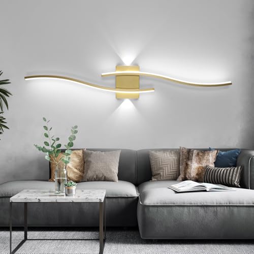 Apliques pared interior LED Goeco de 89cm y lámpara dorada regulable con mando 4