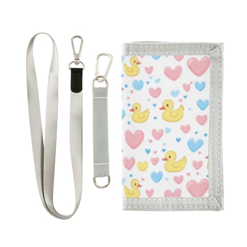 Wusikd Yellow Ducks Kids Wallet for Boys Girls Pink Blue Hearts Toddler Trifold Wallet Novelty Wallet for Teens Women Men