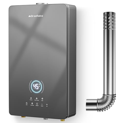 BreeRainz Chauffe-Eau à Gaz Instantané 16 LPM,32kW Chauffe-eau à Gaz Avec 5 Modes, Des Boutons à Ecran Tactile LED,Prise 220V,Fonctionne au Butane et Propane