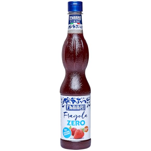 Fabbri Sirope de Fresa Zero 560ml, Sin gluten, sin azúcares añadidos, tapón antigoteo, menos de 3 calorías por bebida de 100 ml. Ideal para: cócteles, polos, postres y bebidas refrescantes.