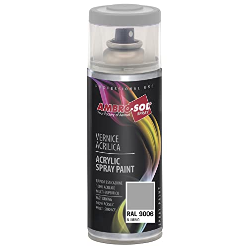 AMBRO SOL   Pintura acrílica en spray, color Aluminio, RAL 9006, resultado profesional en múltiples superficies, exteriores e interiores, 400 ml