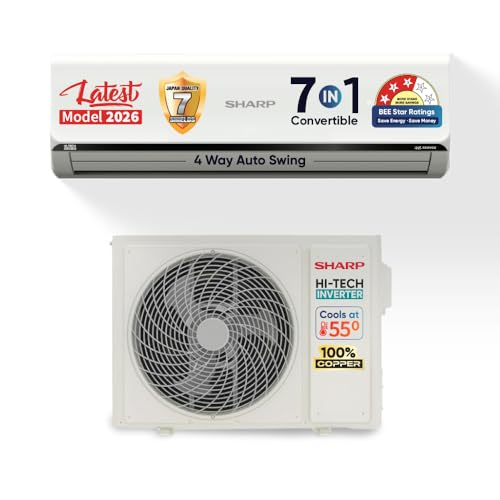 Image of Sharp 2 Ton 3 star, New Star Rated, Split AC (4 Way Swing, 100% copper, Hi-Tech Inverter Compressor, 7 in1 Convertible, Turbo cool, Dust filter) - AH-SI24V3B-SCN, White
