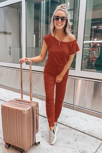 Image of PRETTYGARDEN Jumpsuits for Women Summer Off Shoulder Romper | Short Sleeve Drawstring Waist, Jogger Jumpers with Pockets, One Piece Spring Break Outfits, Vacation Travel Lounge Clothes